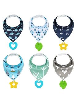 Baby Bandana Drool Bibs 6 Pack and Teething Toys 100% Cotton Soft and Absorbent for Boys and Girls 0-36 Months - Baby Teething Bibs Plain Color by Yoofoss