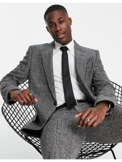 textured slim suit jacket in gray check