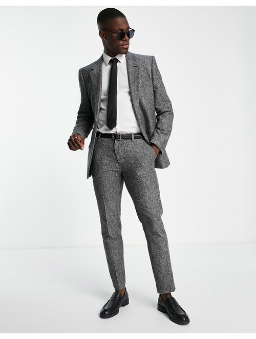 River Island textured slim suit jacket in gray check