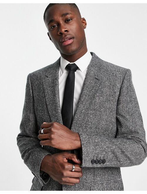 River Island textured slim suit jacket in gray check