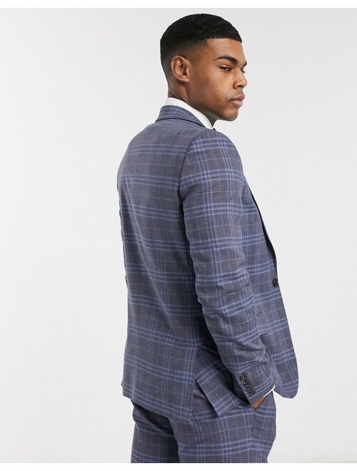 River Island skinny suit jacket in blue check