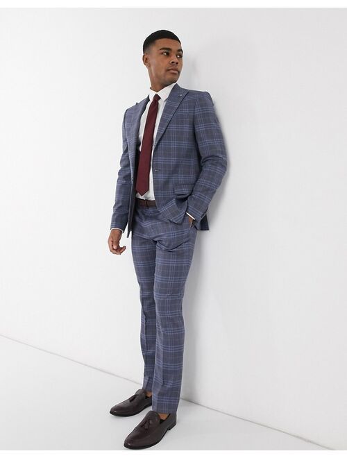 River Island skinny suit jacket in blue check