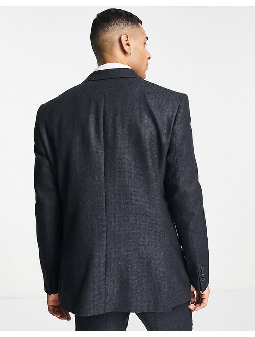 River Island textured slim suit jacket in navy check