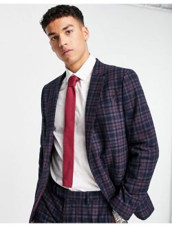 skinny suit jacket in navy check