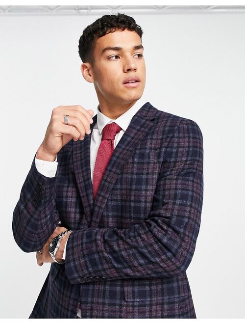 River Island skinny suit jacket in navy check