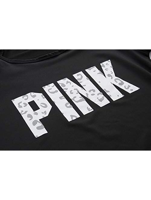 THLAI 2 Piece Outfits for Women Letter Print Stripe Patchwork Long Tracksuits