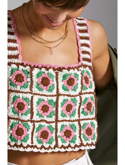 Anthropologie Floral Crochet Tank
