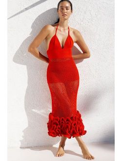 My Beachy Side x Emily In Paris Ruffled Crochet Cover-Up Midi Dress