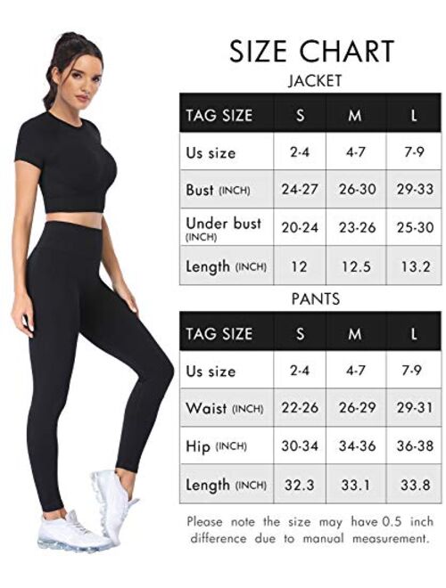 Jollmono 2 Piece Short Sleeve Outfits for Women Seamless Crop Tops Set for Women Workout Set
