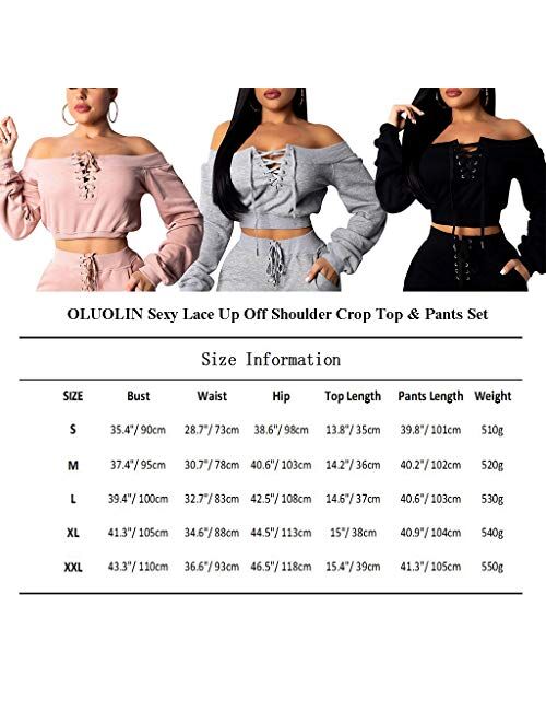OLUOLIN Women Sexy Long Sleeve Two Pieces Outfits Tracksuit Lace Up Off Shoulder Casual Sweatsuit