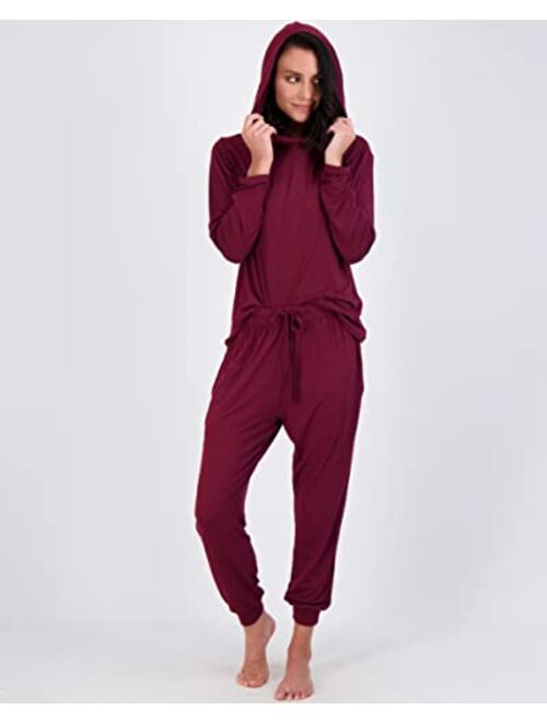 Real Essentials 4 Piece: Women’s Long Sleeve Pullover Hoodie Sweatshirt & Jogger Pants Set- Soft Athletic Workout Loungewear Casual Sweatsuit