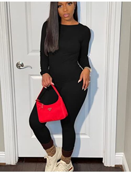 BORIFLORS Women's 2 Piece Track Suits Outfits Workout Long Sleeve Top Jogger Legging Pants Sets