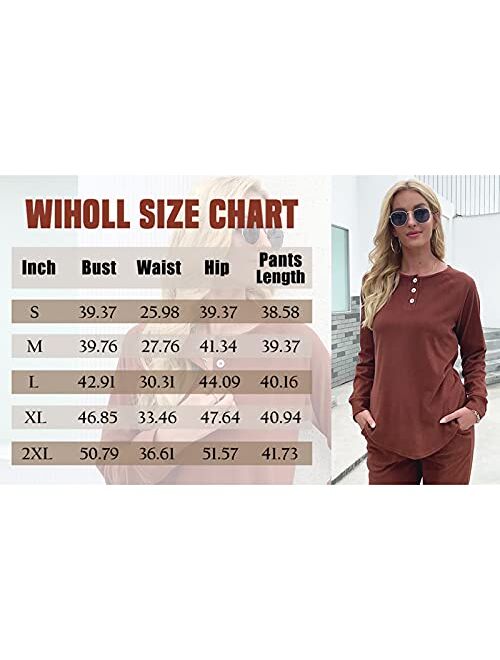 WIHOLL Two Piece Outfits for Women Lounge Sets Button Down Sweatshirt Sweatpants Sweatsuits Set with Pockets