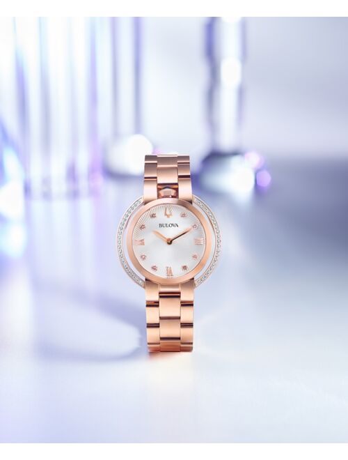 Bulova Women's 98R248 Rubaiyat Diamond (1/4 ct. t.w.) Rose Gold-Tone Stainless Steel Bracelet Watch 35mm