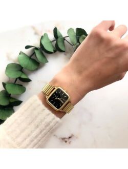 Minimal square black dial Gold women wrist watch