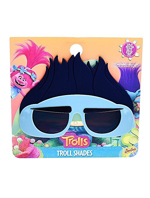 Sun-Staches Costume Sunglasses Lil' Characters Trolls Branch Party Favors UV400 Blue/Light Blue, 9" x 7" x 1"