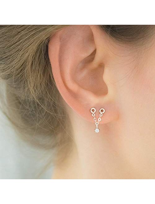 Moonlidesigns Double Earring Chain Studs Multiple Lobe piercing Jewelry Set Sterling Silver CZ