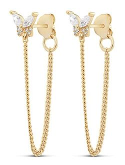 MILLA Chain Earrings For Women - 14k Gold Earrings for Women or 925 Sterling Silver Earrings - Dangly Earrings, Chain Drop Earrings, Hypoallergenic Comfort Fit with Multi