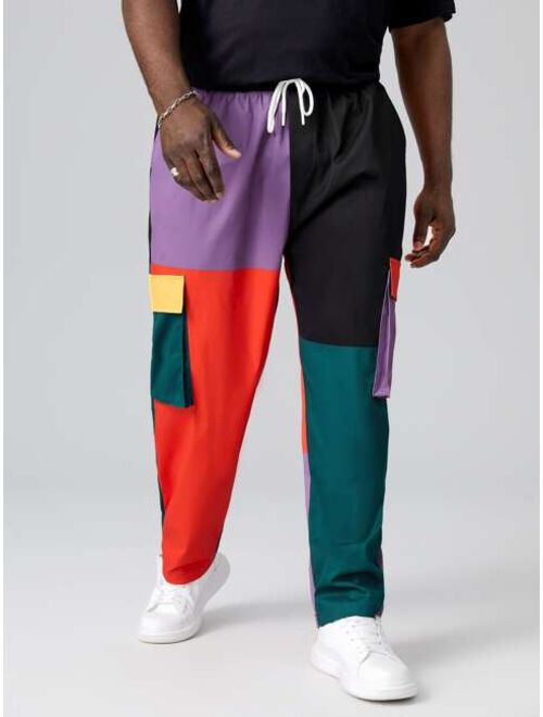 Shein Extended Sizes Men Color Block Drawstring Waist Cargo Pants