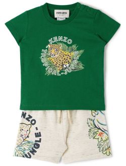 Baby Green & Beige T-Shirt & Shorts Set