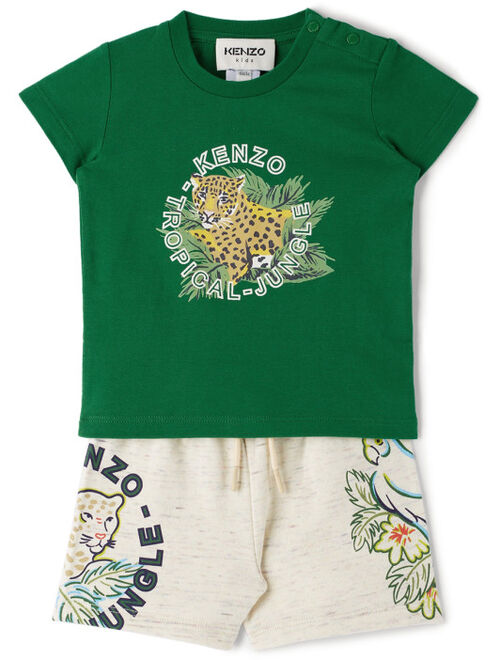 Kenzo Baby Green & Beige T-Shirt & Shorts Set