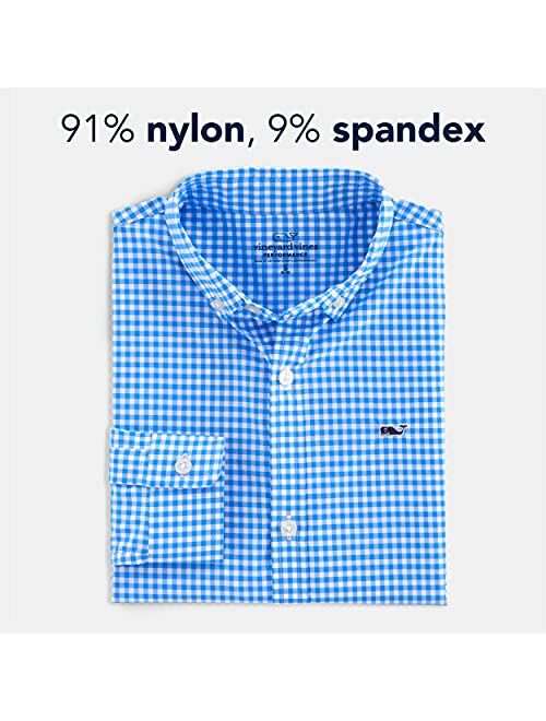 vineyard vines Boys' Arawak Gingham Long Sleeve On-The-go Performance Whale Shirt