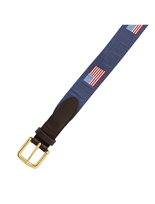 vineyard vines Men's Leather American Flag Club Belt