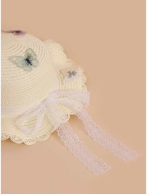 Shein Toddler Girls Butterfly Decor Straw Hat & Bag