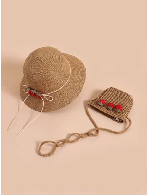 Shein 1pc Girls Straw Hat & 1pc Bag