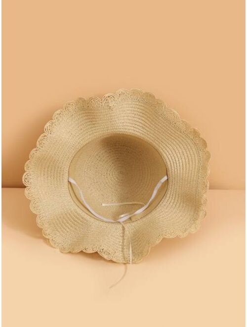 Shein Toddler Girls Faux Pearl & Bow Decor Straw Hat & Bag
