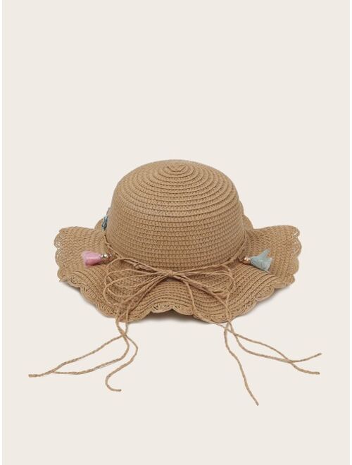 Shein Girls Butterfly Decor Scallop Trim Straw Hat & Bag