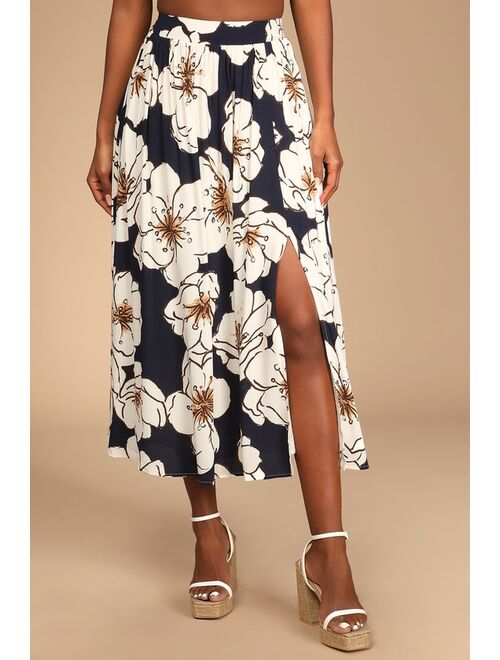 Lulus New On The Scene Navy Blue Floral Print Two-Piece Midi Dress