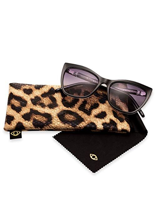 Sofia Vergara x Foster Grant Women's Sofia Sunglasses Cat Eye, Crystal Clear and Black, 55 mm