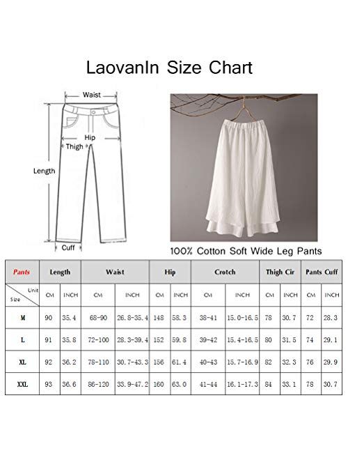 LaovanIn Women's Wide Leg Capri Pants Cotton Cropped Palazzo Trousers Culottes