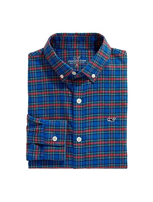 vineyard vines Boys' Holiday Flannel Whale Classic Button-Down Shirt