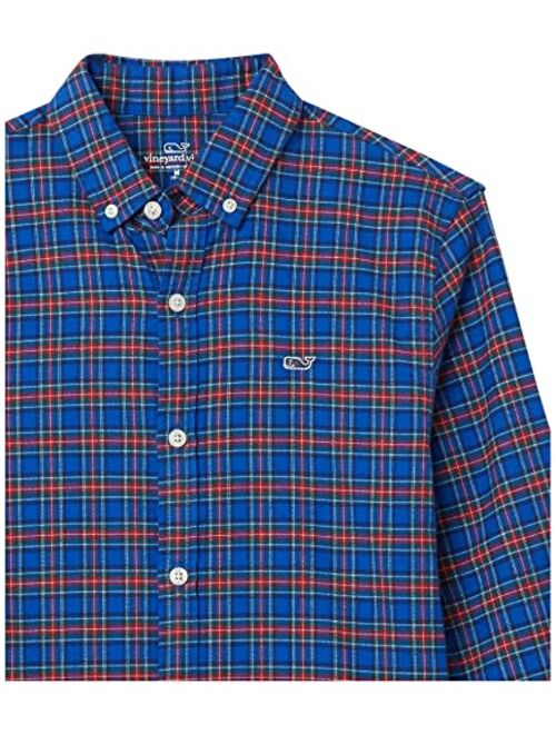 vineyard vines Boys' Holiday Flannel Whale Classic Button-Down Shirt