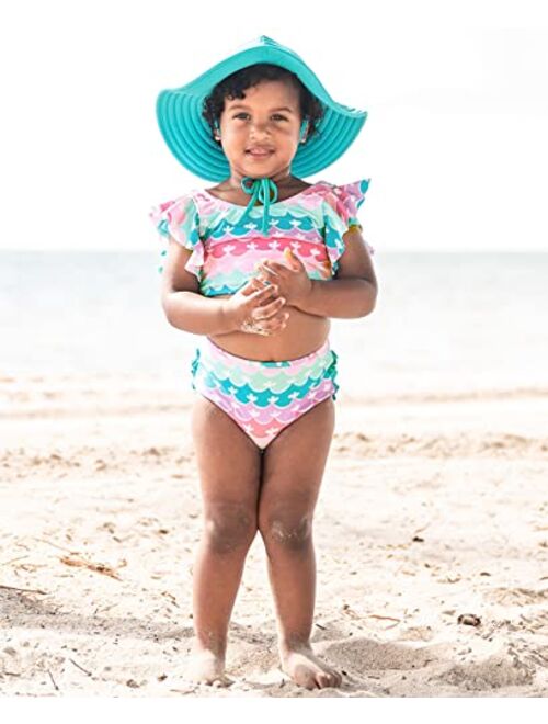 RuffleButts® Baby/Toddler Girls UPF 50+ Sun Protective Wide Brim Swimwear Sun Hat