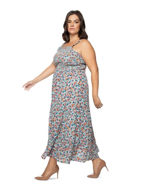 Black Tape Trendy Plus Size Printed Smocked Maxi Dress