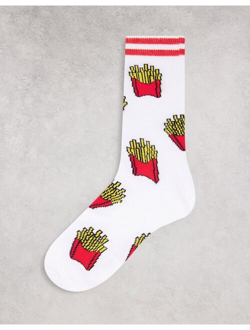 ASOS DESIGN white ankle socks with french fries design