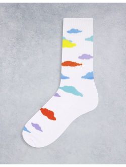 all over rainbow cloud sports socks in white