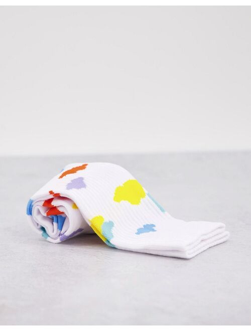 ASOS DESIGN all over rainbow cloud sports socks in white