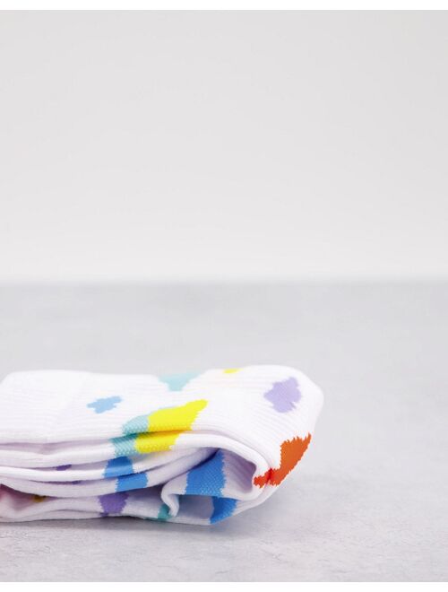 ASOS DESIGN all over rainbow cloud sports socks in white