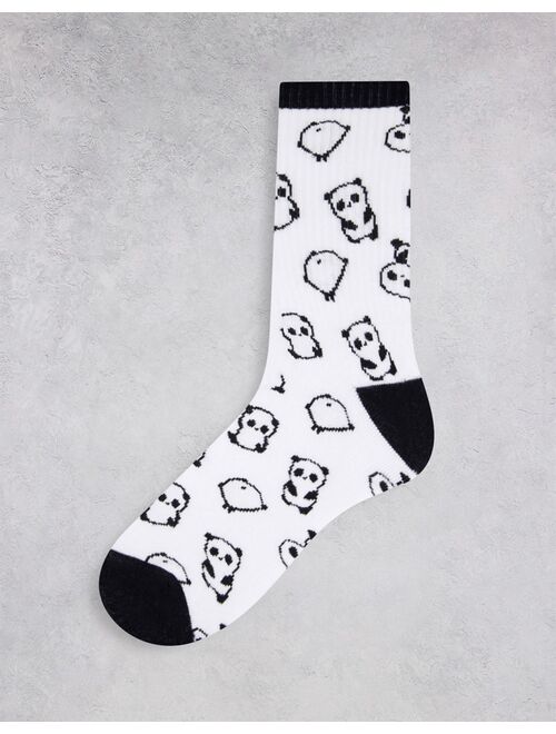 ASOS DESIGN panda sports sock in white