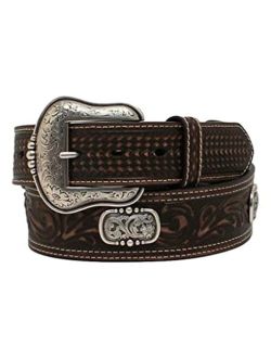 Western Belt Mens Floral Stitched Oval Conchos 36 Brown A1037802