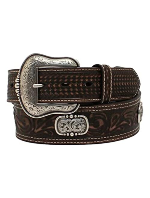 Ariat Western Belt Mens Floral Stitched Oval Conchos 36 Brown A1037802