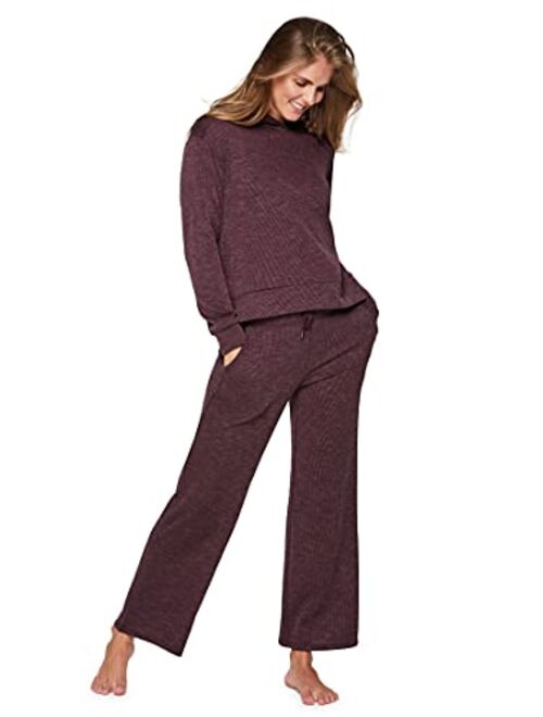 RBX Active Women's Lounge Pant, Relaxed Wide Leg Ribbed Flare Pant with Pockets