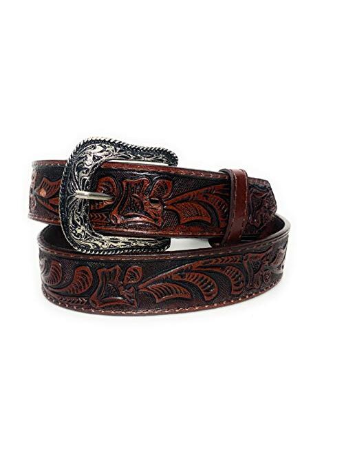 El Charro Western Tooled Leather Belt Cowboy Rodeo Casual Floral Embossed Belt