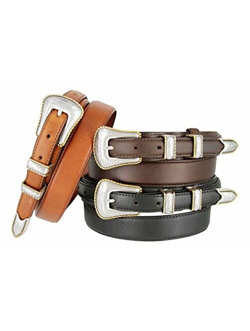 Belts.Com Antique Gold Buckle Set Oil Tanned Genuine Leather Western Ranger Belt 1-3/8"(35mm) Taper to 3/4"(19mm) Wide-Multiple choices
