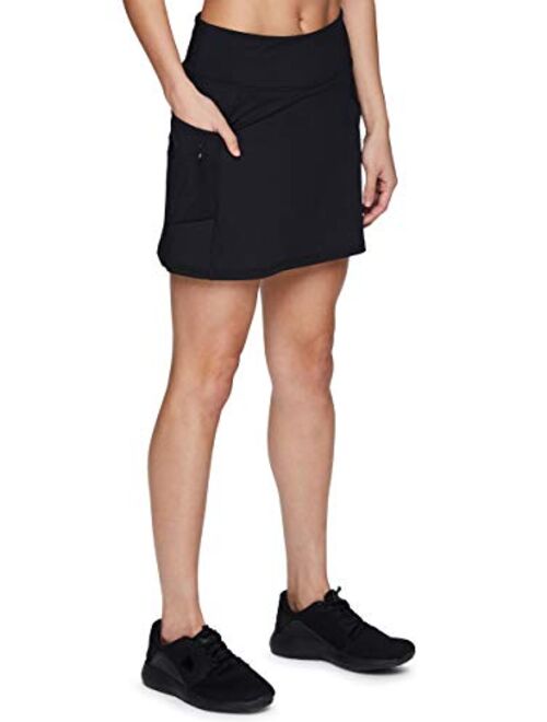 RBX Active Women's Fashion Stretch Knit Flat Front Golf/Tennis Athletic Skort with Attached Bike Short and Pockets