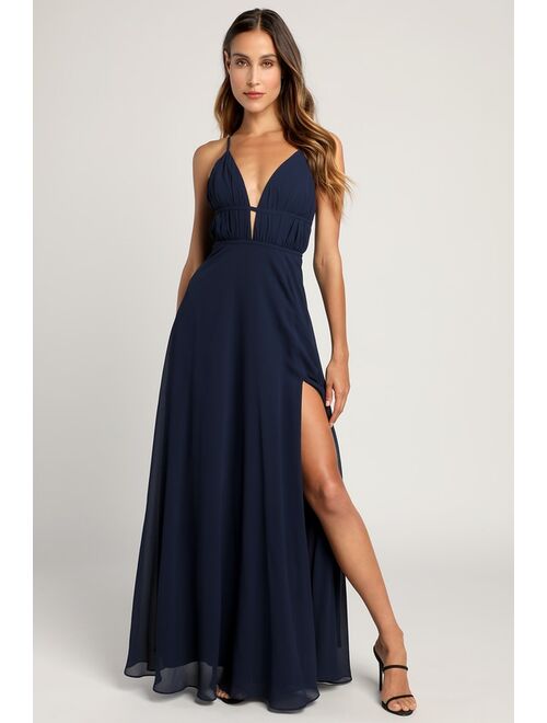 Lulus Love and Dreams Navy Blue Sleeveless Empire Waist Maxi Dress